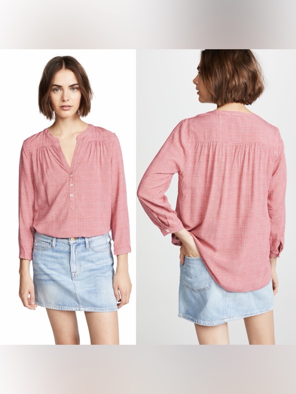 Joie Rosalynn Challis‎ Pink Split-Neck Button Henley Top Large